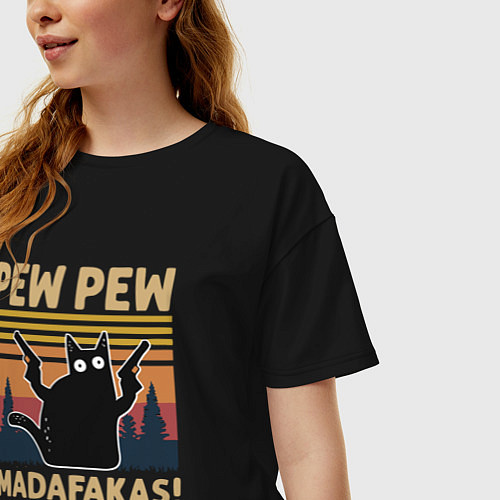 Женская футболка оверсайз Кот с пистолетами - Madafakas / Черный – фото 3