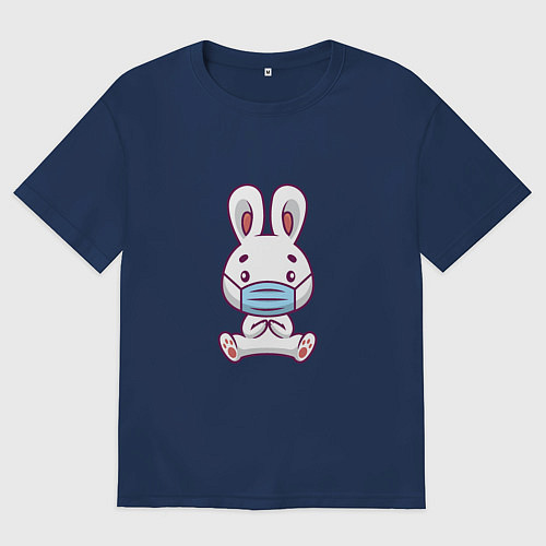 Женская футболка оверсайз Кролик в маске / Тёмно-синий – фото 1