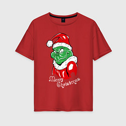 Женская футболка оверсайз Merry Christmas, Santa Claus Grinch