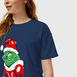Футболка оверсайз женская Merry Christmas, Santa Claus Grinch, цвет: тёмно-синий — фото 2