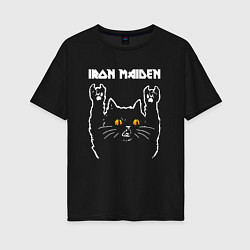 Футболка оверсайз женская Iron Maiden rock cat, цвет: черный