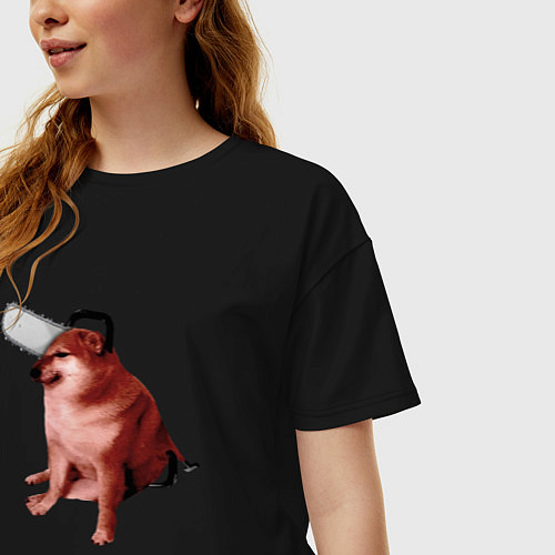 Женская футболка оверсайз Чимс - человек бензопила - Мем / Черный – фото 3