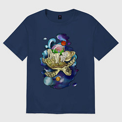 Футболка оверсайз женская Плоская земля - мир на черепахе, цвет: тёмно-синий