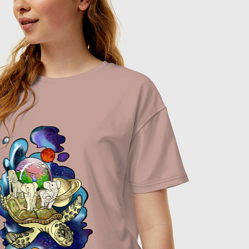 Женская футболка оверсайз Плоская земля - мир на черепахе / Пыльно-розовый – фото 3
