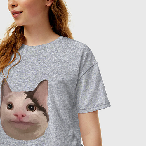 Женская футболка оверсайз Polite cat meme / Меланж – фото 3