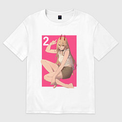 Футболка оверсайз женская Пауэр сидит и показывает Пис, цвет: белый