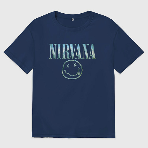 Женская футболка оверсайз Nirvana - смайлик / Тёмно-синий – фото 1
