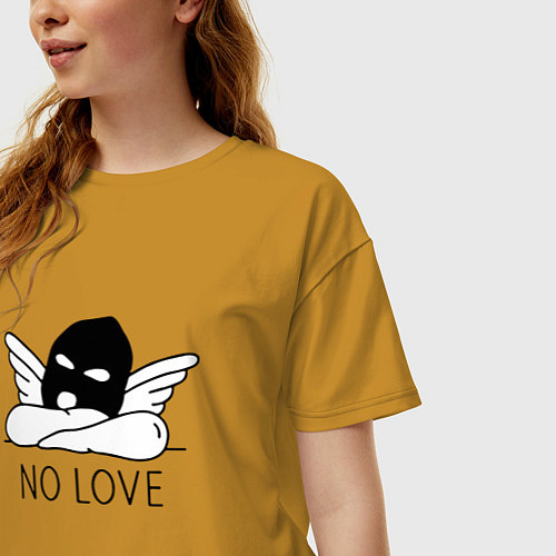 Женская футболка оверсайз No love - angel in mask / Горчичный – фото 3