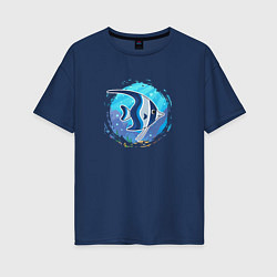 Футболка оверсайз женская Мультяшная рыбка скалярия, цвет: тёмно-синий