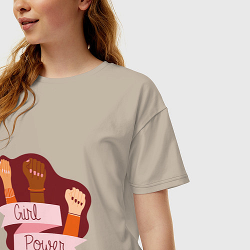 Женская футболка оверсайз Girl - Power / Миндальный – фото 3
