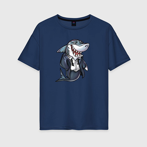Женская футболка оверсайз Офисная акула / Тёмно-синий – фото 1