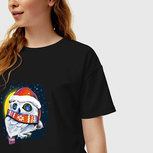 Женская футболка оверсайз Сова на фоне луны / Черный – фото 3