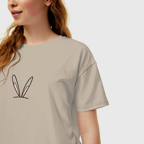 Женская футболка оверсайз Ушки зайца контур / Миндальный – фото 3