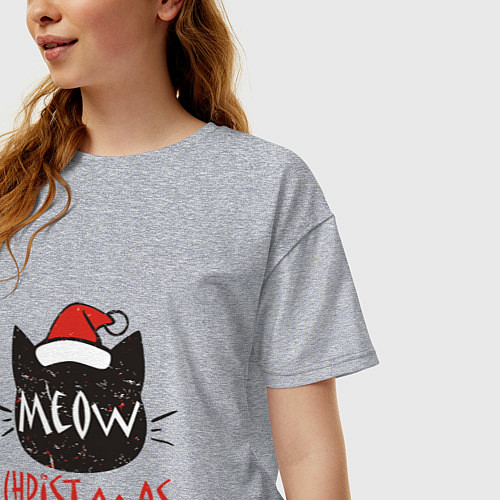 Женская футболка оверсайз Meow - Christmas / Меланж – фото 3