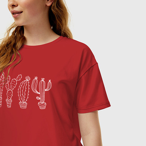 Женская футболка оверсайз Кактусы в горшочках / Красный – фото 3