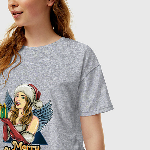 Женская футболка оверсайз Снегурочка с подарком / Меланж – фото 3