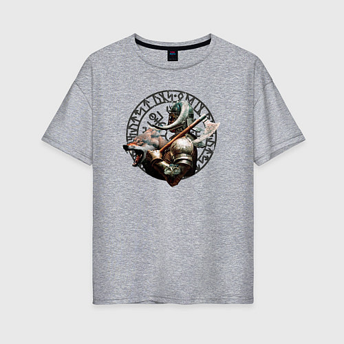 Женская футболка оверсайз Воин викинг с волком / Меланж – фото 1