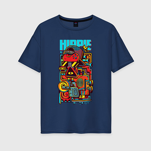 Женская футболка оверсайз Робот хиппи / Тёмно-синий – фото 1