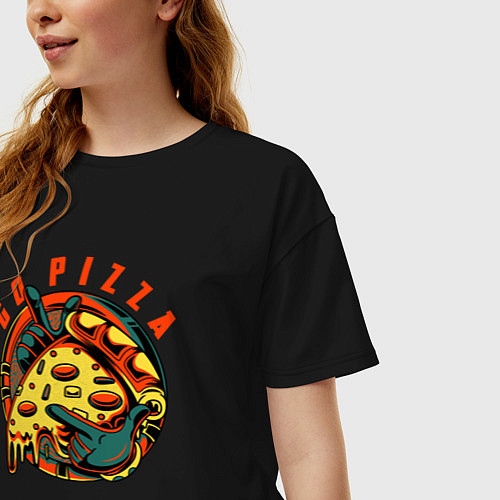 Женская футболка оверсайз Пицца в руках / Черный – фото 3