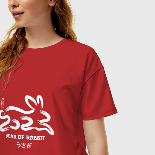 Женская футболка оверсайз Логотип кролика 2023 китайский новый год / Красный – фото 3