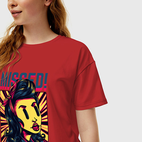 Женская футболка оверсайз Девушка с чёлкой поп арт / Красный – фото 3