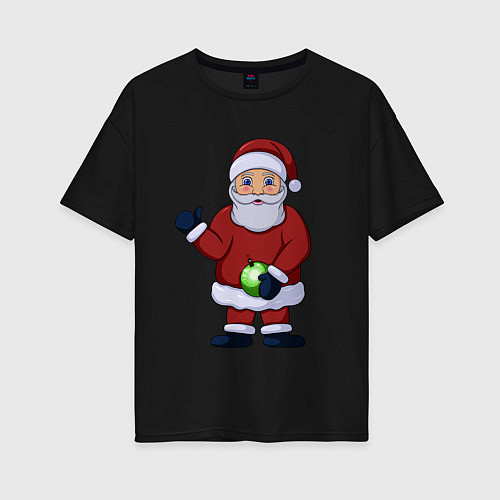 Женская футболка оверсайз Дед Мороз с елочной игрушкой / Черный – фото 1