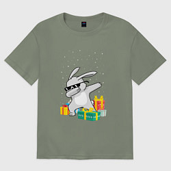 Футболка оверсайз женская Кролик ДЭБ и новый год, цвет: авокадо