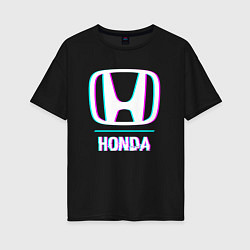 Футболка оверсайз женская Значок Honda в стиле glitch, цвет: черный
