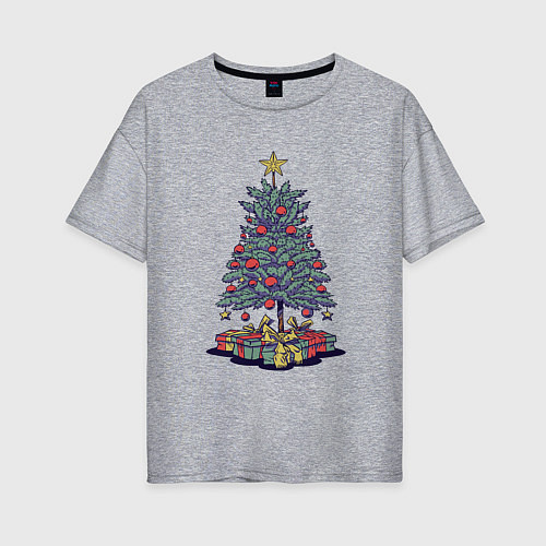 Женская футболка оверсайз Новогодняя елка с подарками / Меланж – фото 1