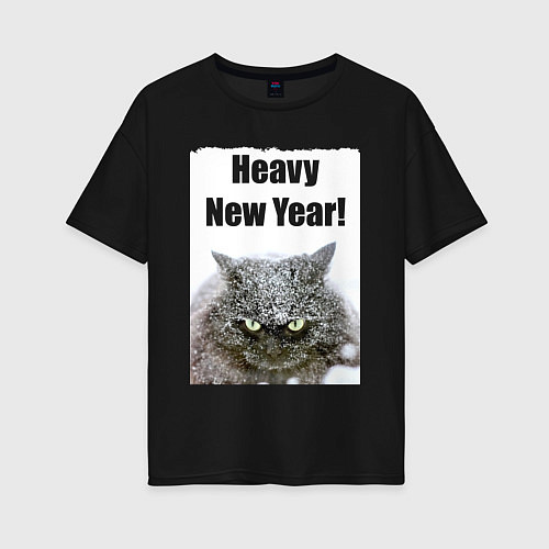 Женская футболка оверсайз Heavy New Year - снег на морде / Черный – фото 1