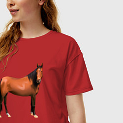 Футболка оверсайз женская Теплокровная лошадка, цвет: красный — фото 2