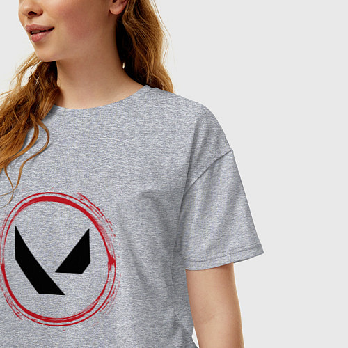 Женская футболка оверсайз Символ Valorant и красная краска вокруг / Меланж – фото 3