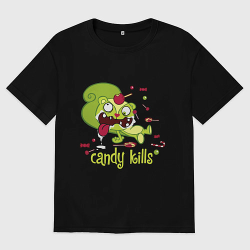 Женская футболка оверсайз Nutty - candy kills / Черный – фото 1