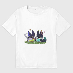 Футболка оверсайз женская Котики Сайно и Тигнари, цвет: белый