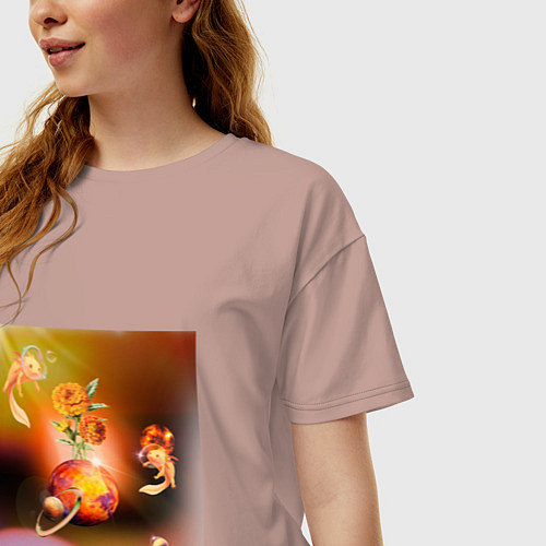 Женская футболка оверсайз Аксолотли в космосе / Пыльно-розовый – фото 3