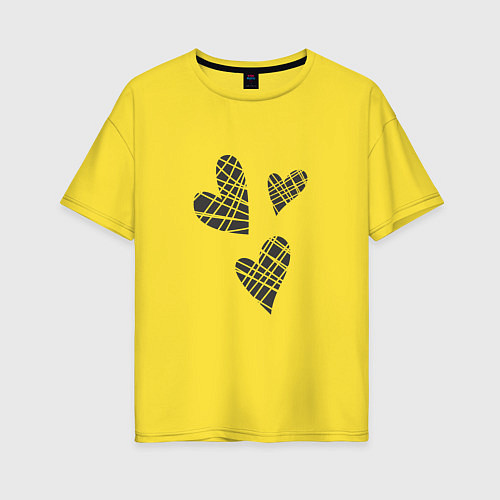 Женская футболка оверсайз Сердца черные / Желтый – фото 1