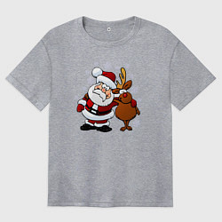 Футболка оверсайз женская Санта и олень, цвет: меланж