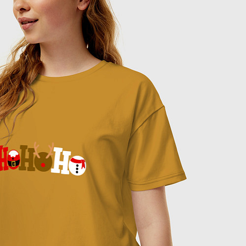 Женская футболка оверсайз Ho ho ho / Горчичный – фото 3