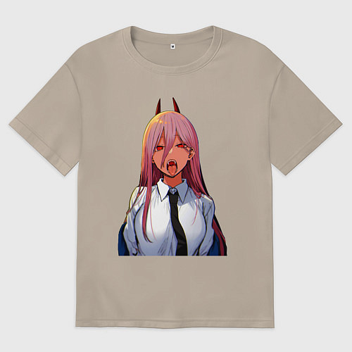 Женская футболка оверсайз Это же Пауэр - Человек бензопила / Миндальный – фото 1