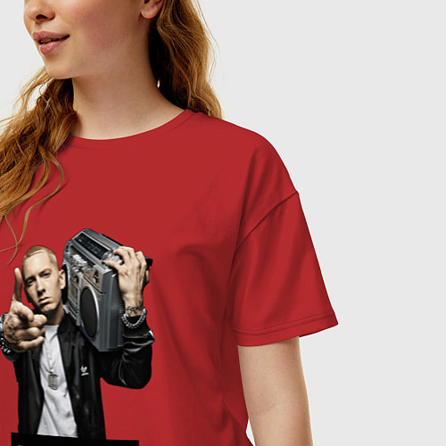 Женская футболка оверсайз Eminem boombox / Красный – фото 3