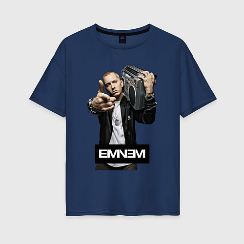 Женская футболка оверсайз Eminem boombox / Тёмно-синий – фото 1