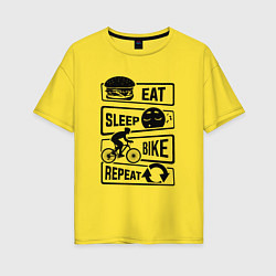 Футболка оверсайз женская Eat sleep bike repeat art, цвет: желтый