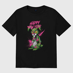 Футболка оверсайз женская Zombie rabbit New year, цвет: черный