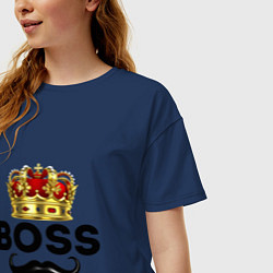 Футболка оверсайз женская BOSS и корона с усами, цвет: тёмно-синий — фото 2