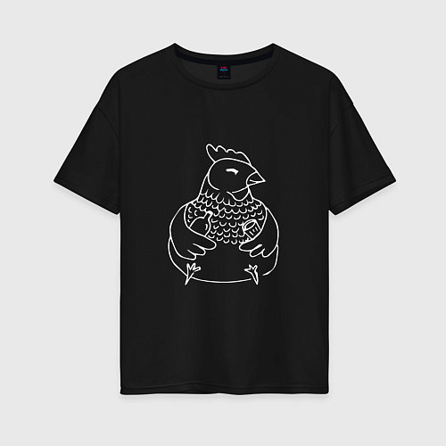 Женская футболка оверсайз Довольная курица белая / Черный – фото 1