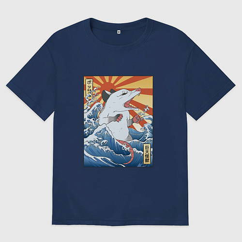 Женская футболка оверсайз Гравюра японский опоссум в стиле укиё-э / Тёмно-синий – фото 1