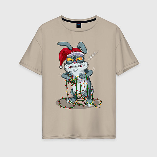 Женская футболка оверсайз Недовольный кролик / Миндальный – фото 1