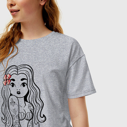 Женская футболка оверсайз Лолита - девчонка в татухах / Меланж – фото 3