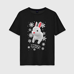 Футболка оверсайз женская Серый кролик и снежинки, цвет: черный