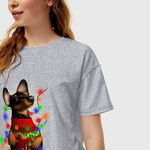 Женская футболка оверсайз Новогодняя такса / Меланж – фото 3